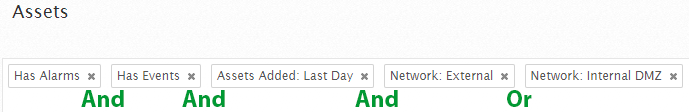Assets page with search results for "AND" and "OR" operators.