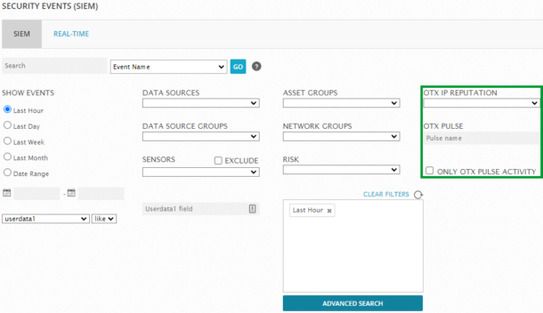 OTX and IP Reputation search and filter options