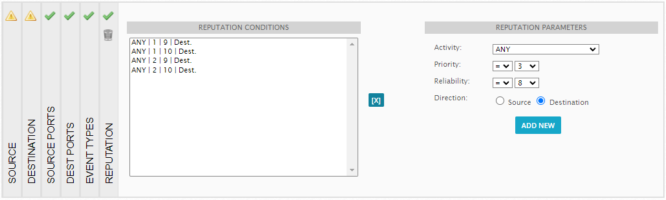 Policy Conditions section with Reputation selected.