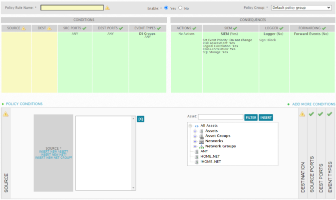 Policy Conditions with Source selected.