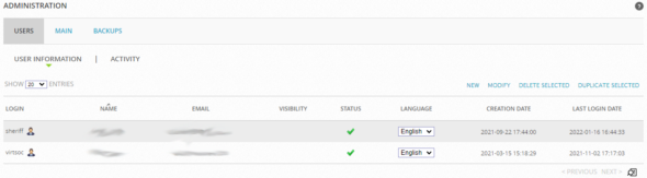 User Information section on the User Administration page in Sheriff CSM.